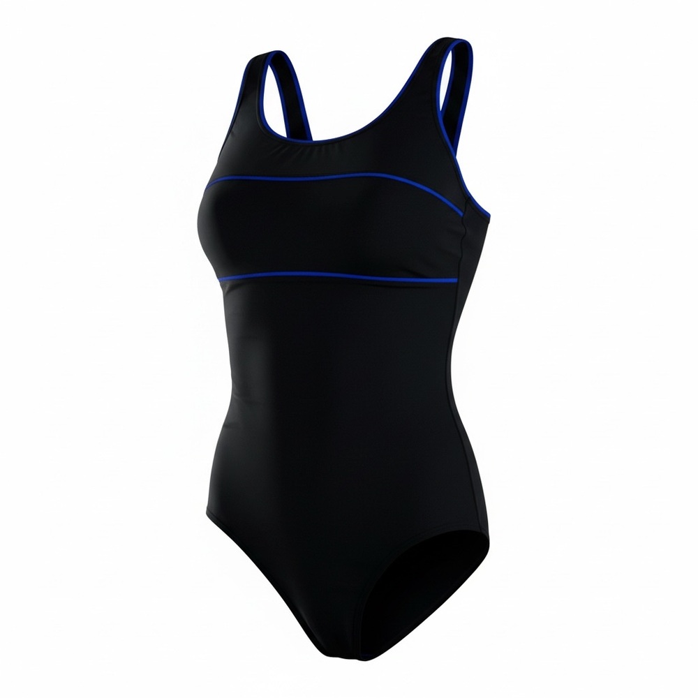 Lands' End Black One-Piece Swimsuit with Royal Blue Trim